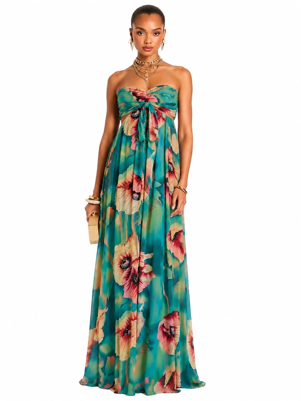 Vintage Xhilaration Strapless Floral Maxi Dress L Y2K Boho Fairycore Chiffon